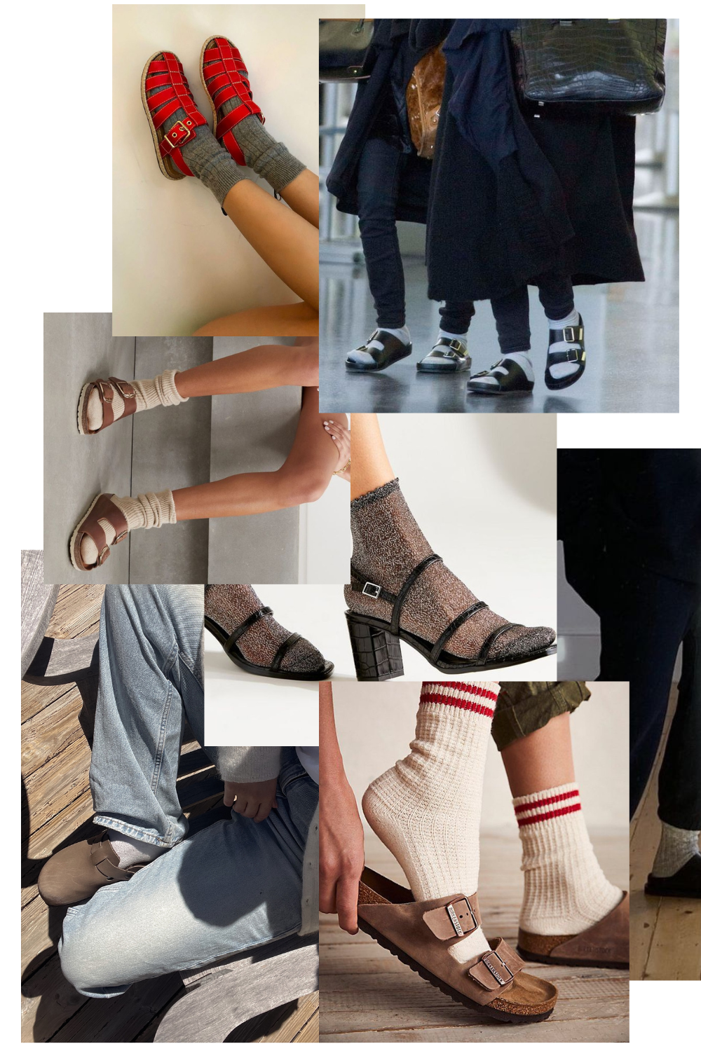 Collage of Socks and Sandals for Inspiration on how to style 