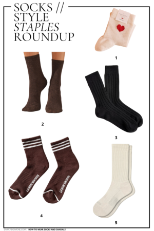 Collage of five pairs of socks