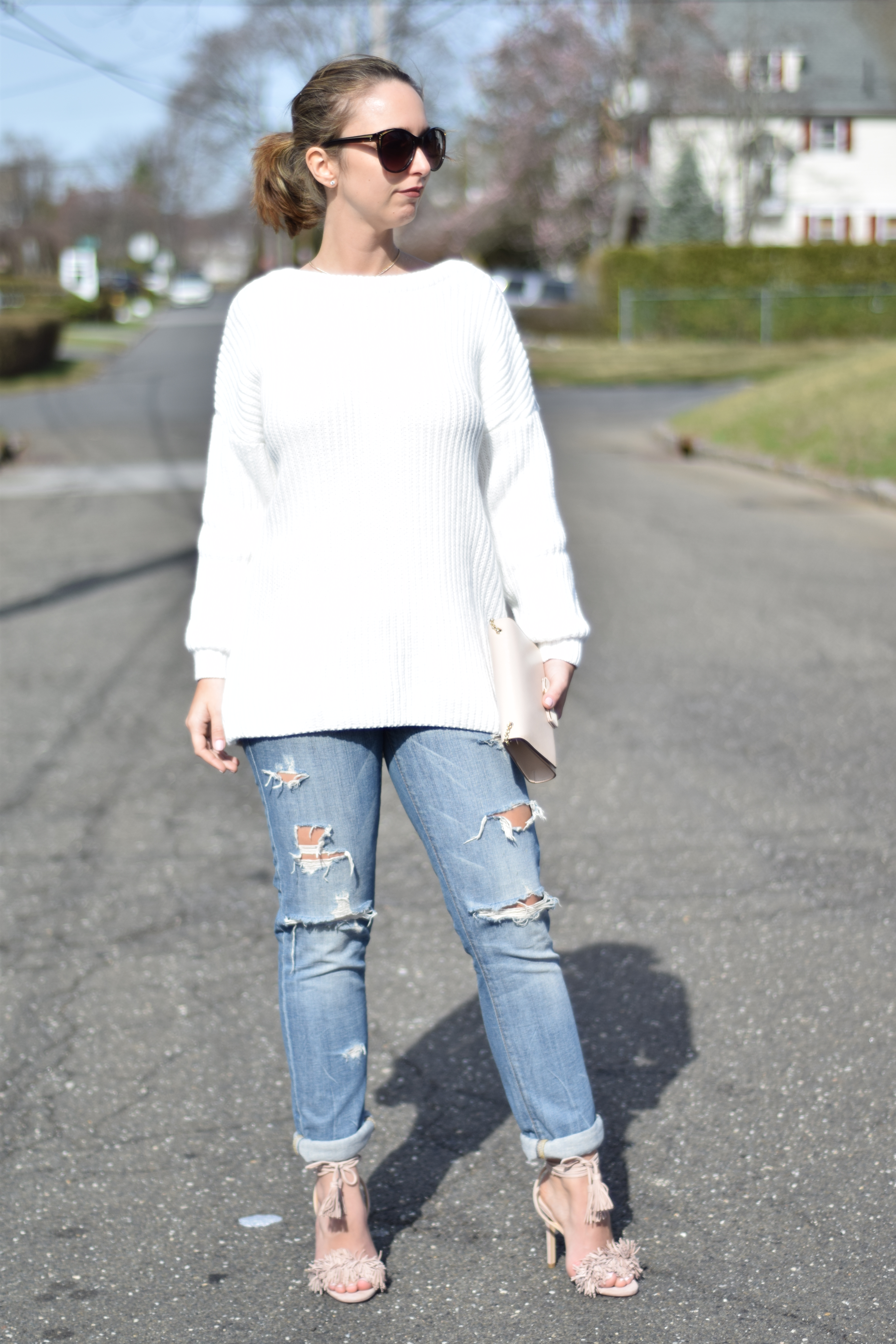 Business in the Front - You Know The Rest! White Sweater - Outfit - Style - Spring - Ripped Jeans #bloggerstyle #fashion #Oufit #westchester #simplybysimone #sweater
