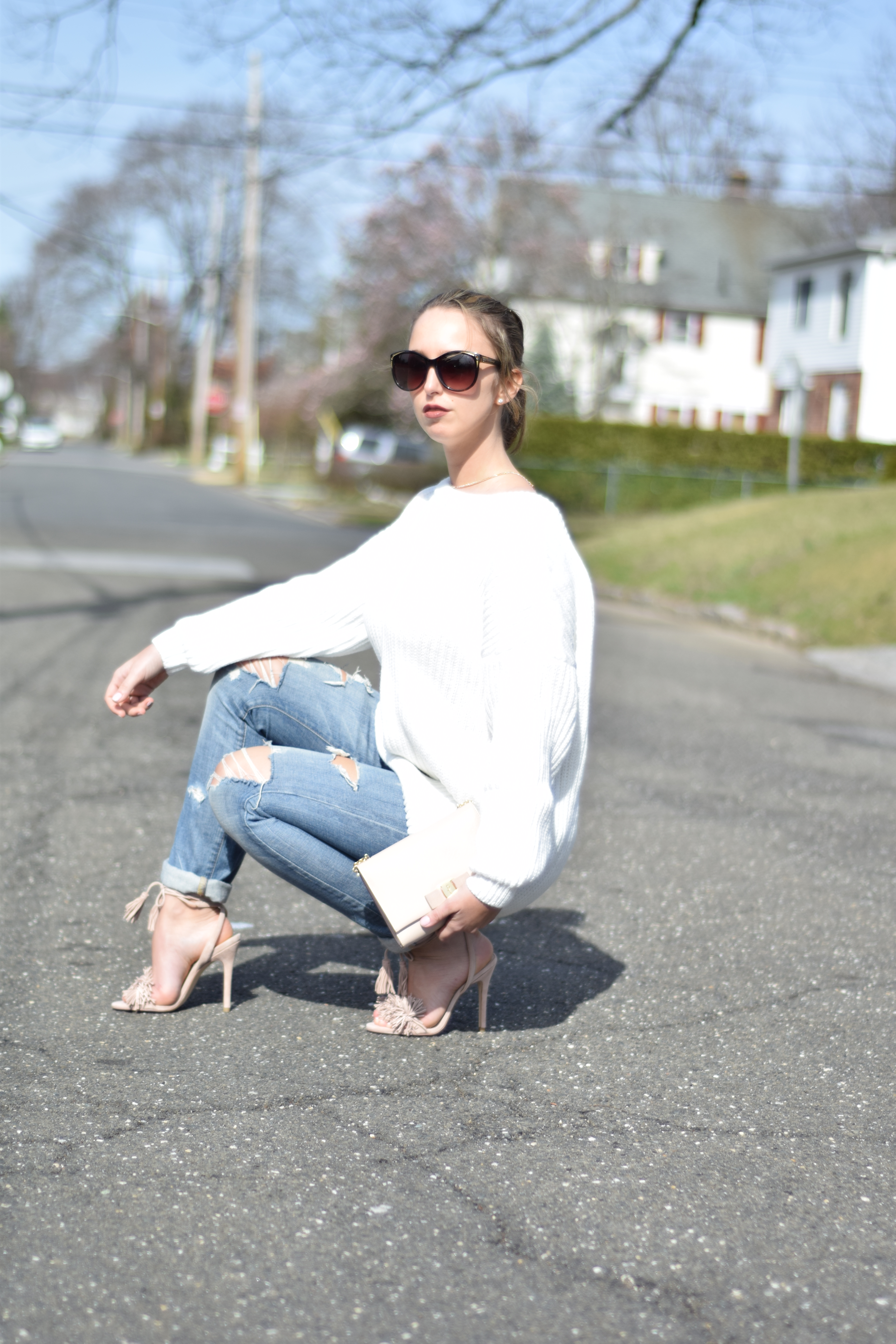 Business in the Front - You Know The Rest! White Sweater - Outfit - Style - Spring - Ripped Jeans #bloggerstyle #fashion #Oufit #westchester #simplybysimone #sweater