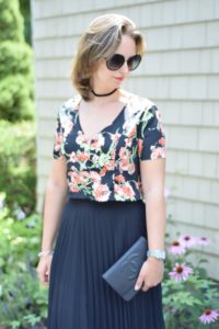 pleated skirt-floral crop top-fashion-outfit