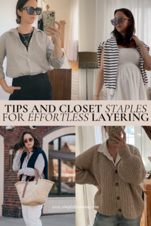 Collage of four outfits ideas showing how to layer clothing, pin 2