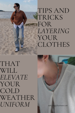 Collage of two outfits ideas showing how to layer clothing, pin 2