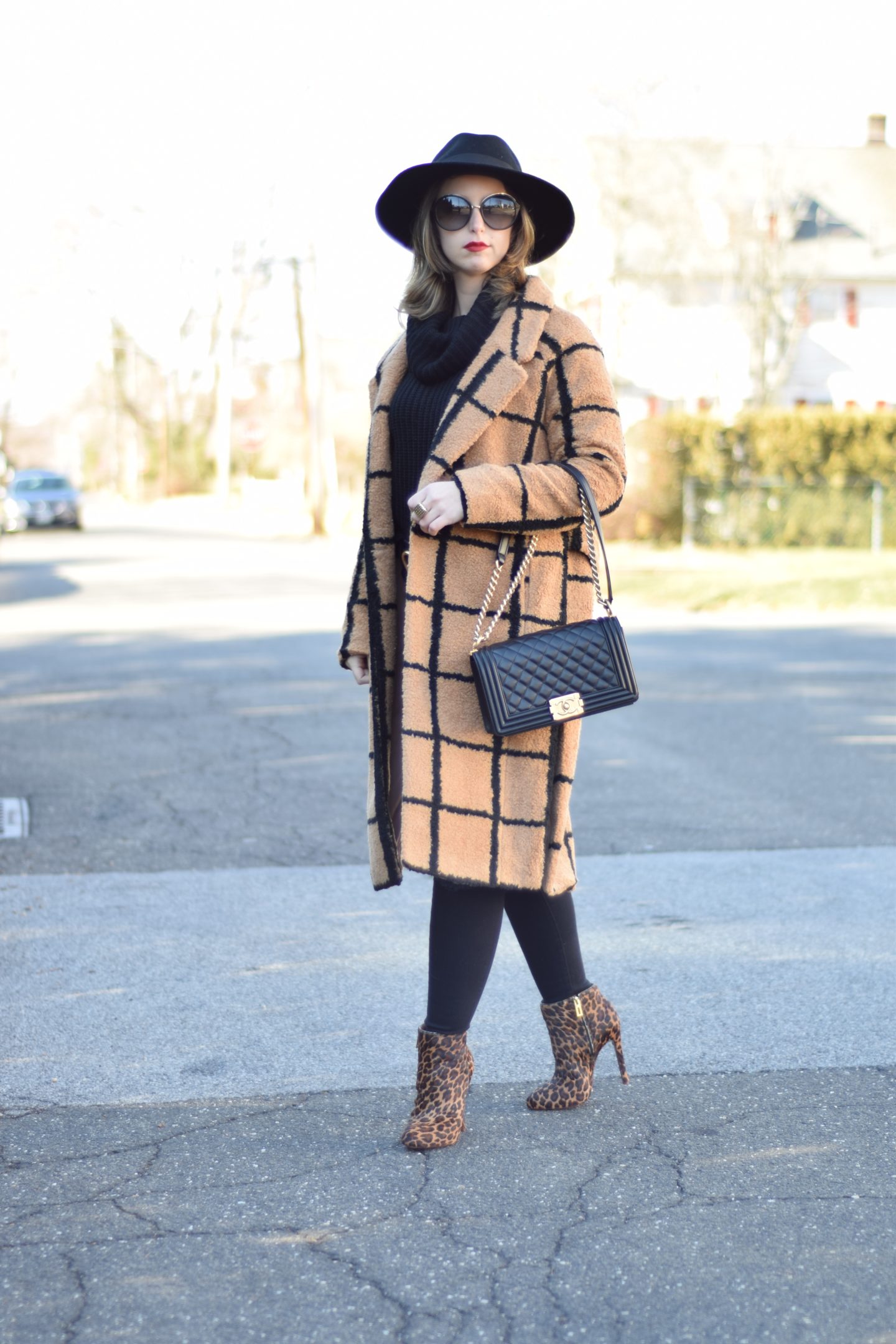 statment coat-j brand jeans-hat-sweater