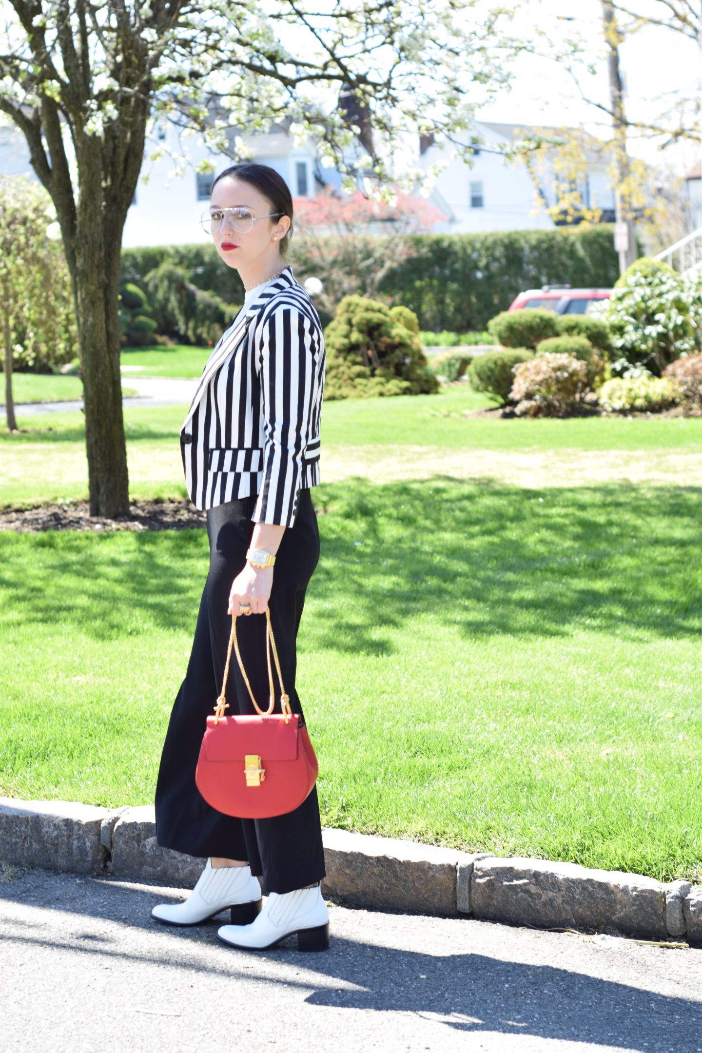 red bag-white booties-street style