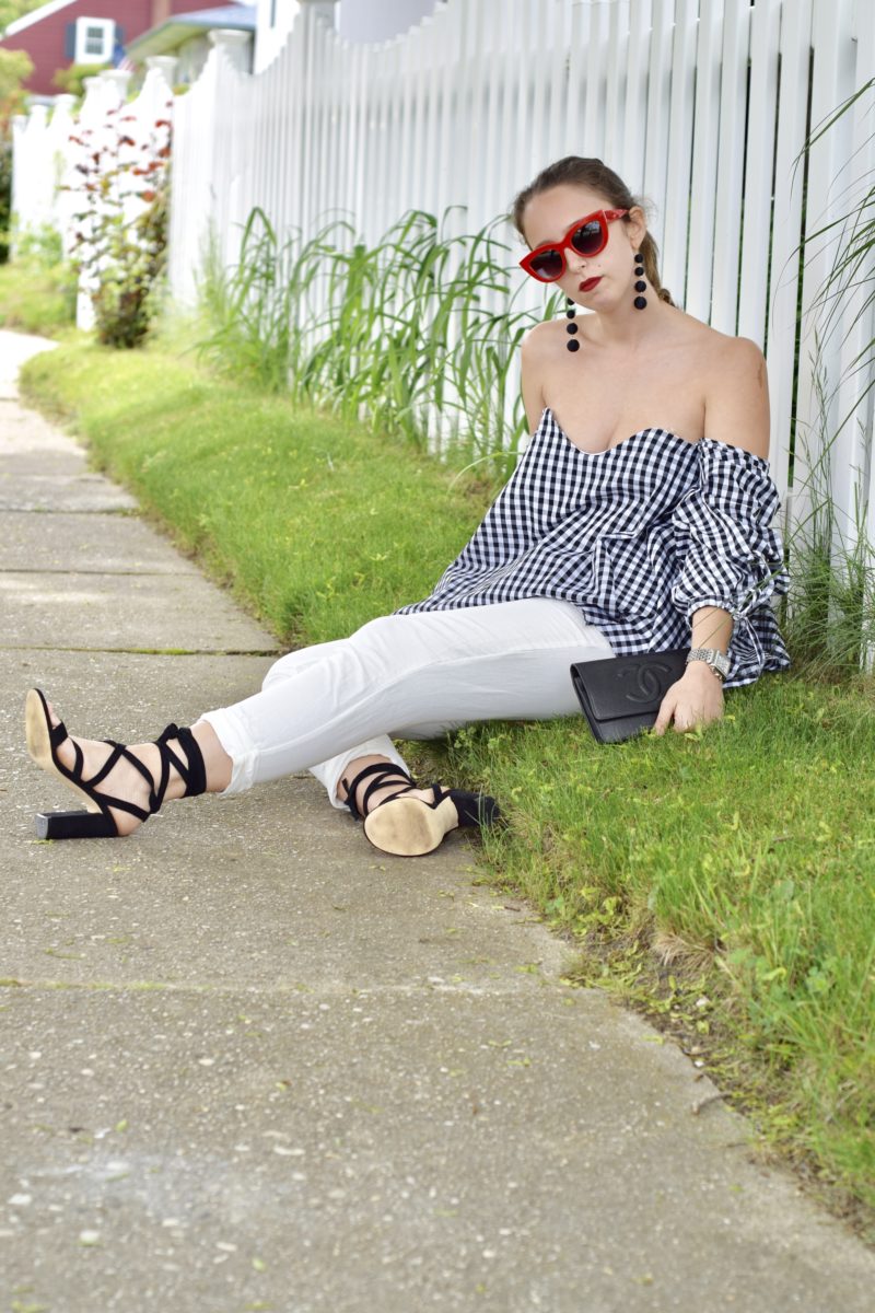 gingham-red sunglasses-outfit