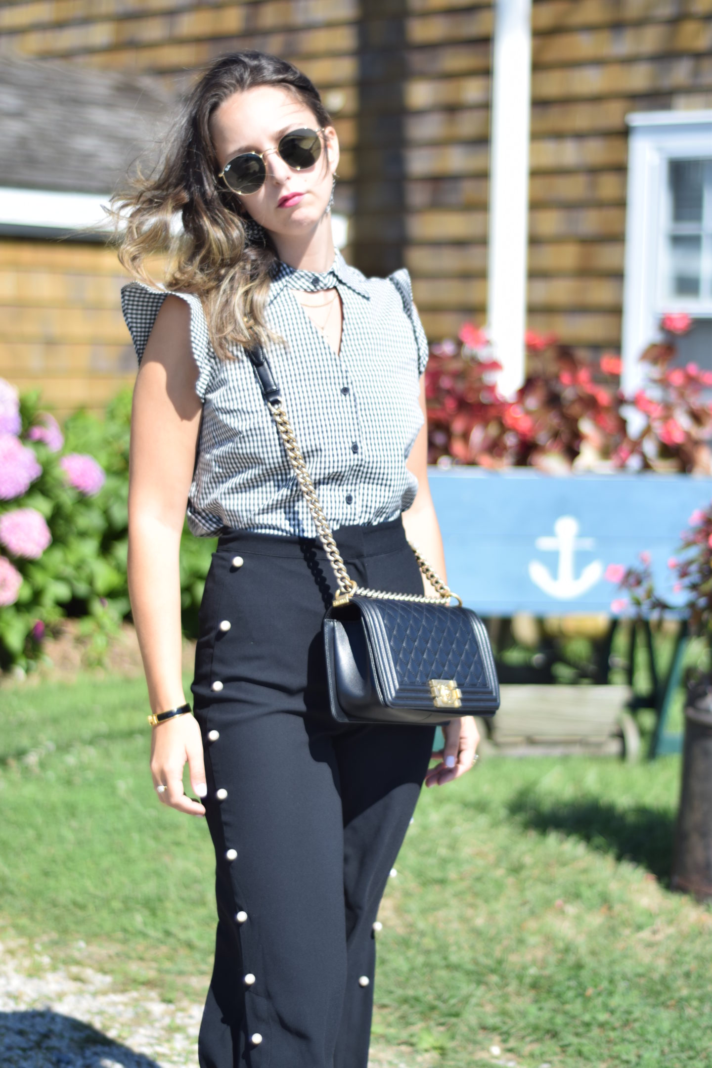 chanel-boy bag-gingham-ray ban