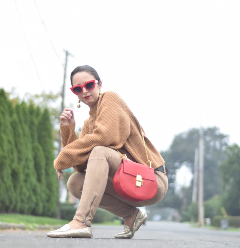 camel suede pants-hm-chloe-red sunglasses-style