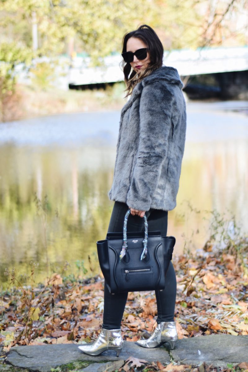 Style-faux fur coat-unreal fur-outfit-ny-Street style-blogger-silver booties
