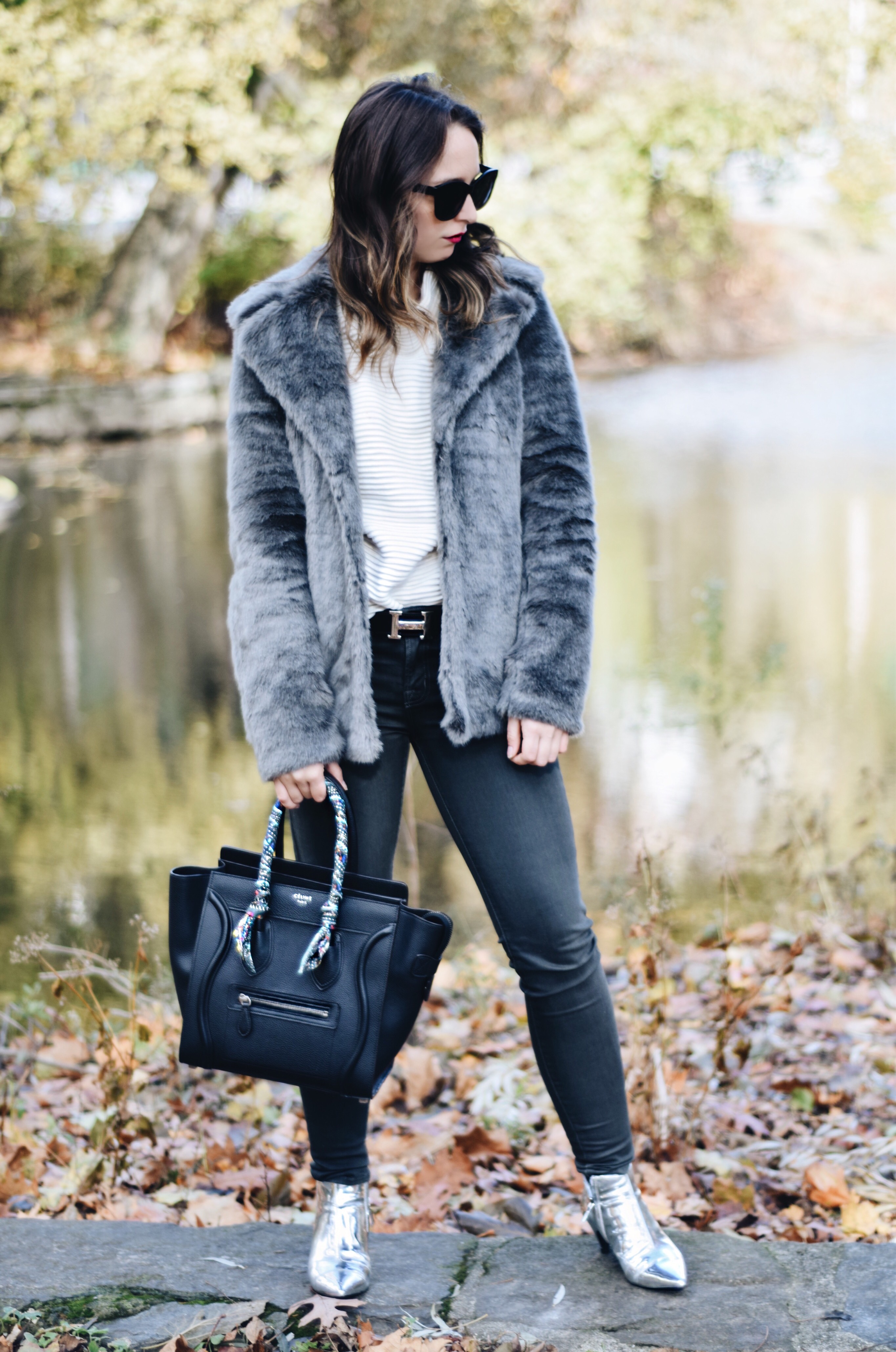 Style-faux fur coat-unreal fur-outfit-ny-Street style-blogger-silver booties