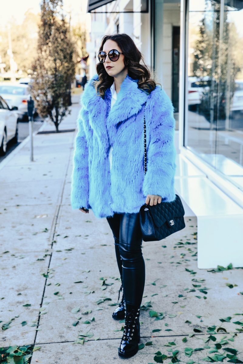 faux fur coat-street style-fashion-new york-2017-winter-outfit-dvf-leather pants-zara