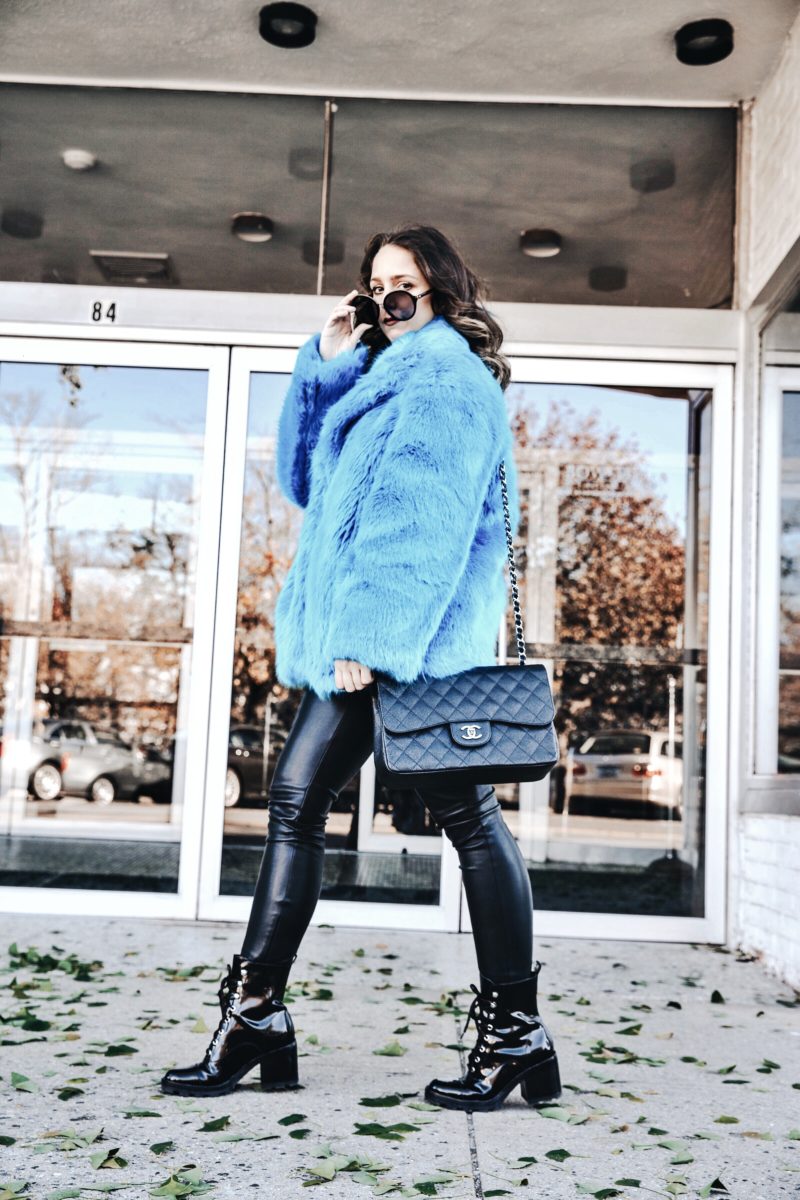 faux fur coat-street style-fashion-new york-2017-winter-outfit-dvf-leather pants-zara-chanel