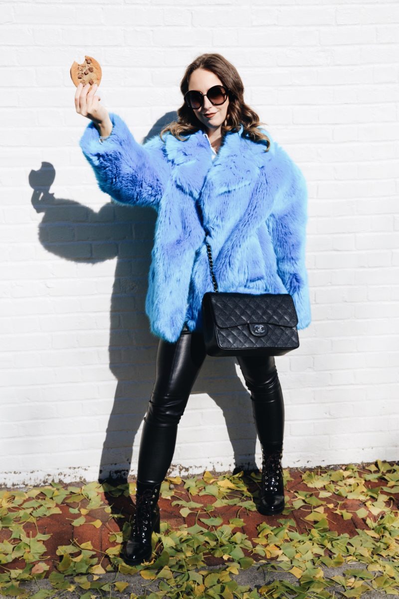faux fur coat-street style-fashion-new york-2017-winter-outfit-dvf-leather pants-zara-chanel