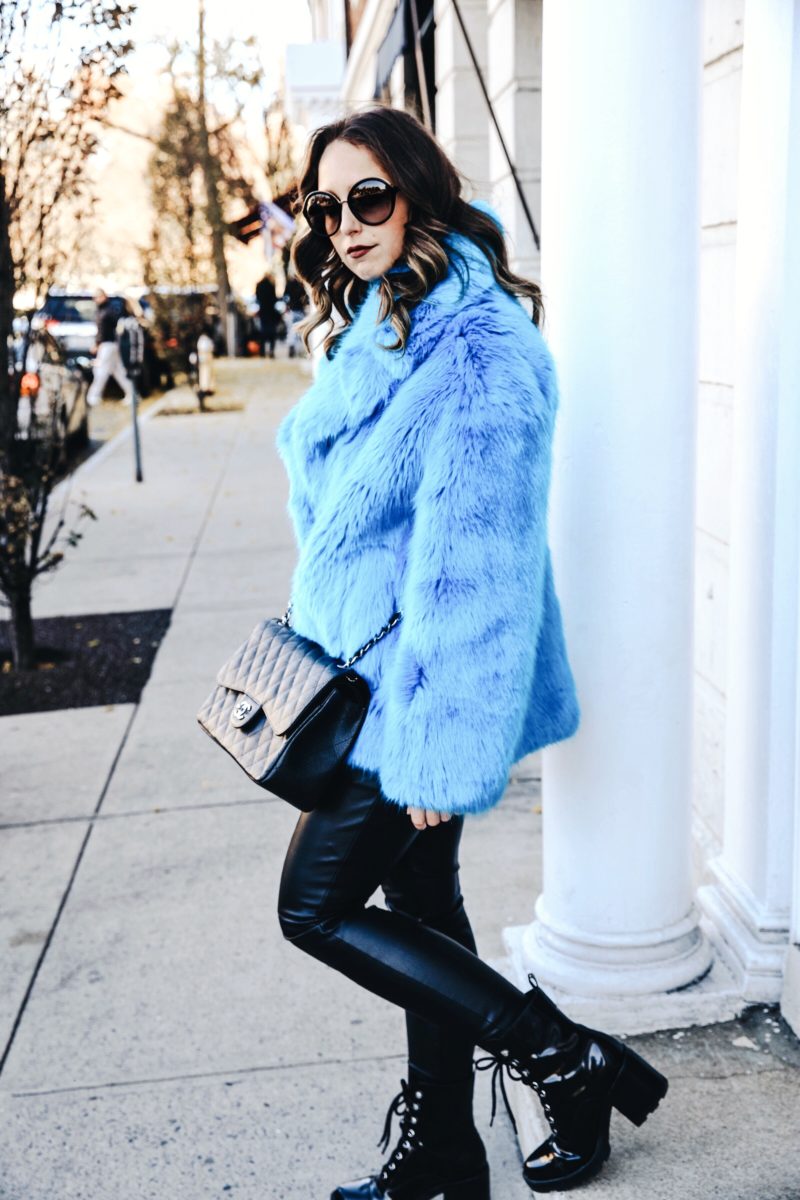faux fur coat-street style-fashion-new york-2017-winter-outfit-dvf-leather pants-zara-chanel