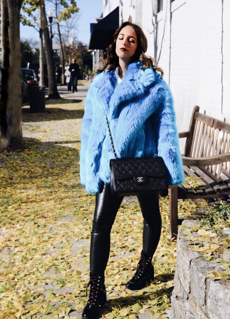 faux fur coat-street style-fashion-new york-2017-winter-outfit-dvf-leather pants-zara