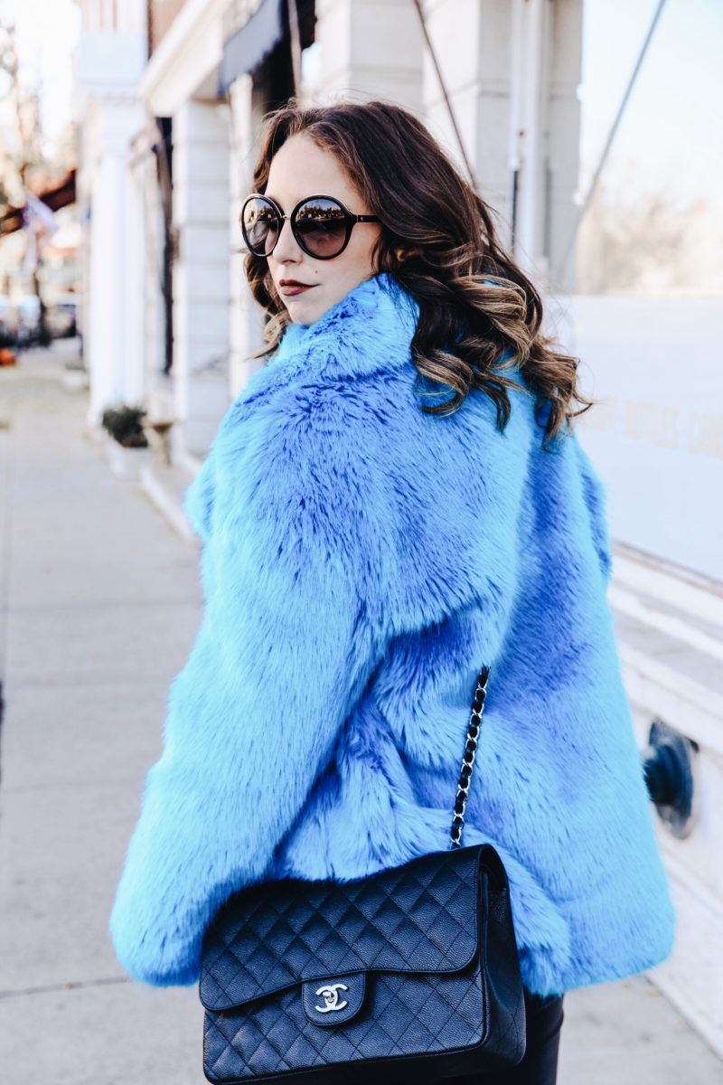faux fur coat-street style-fashion-new york-2017-winter-outfit-dvf-leather pants-zara-chanel