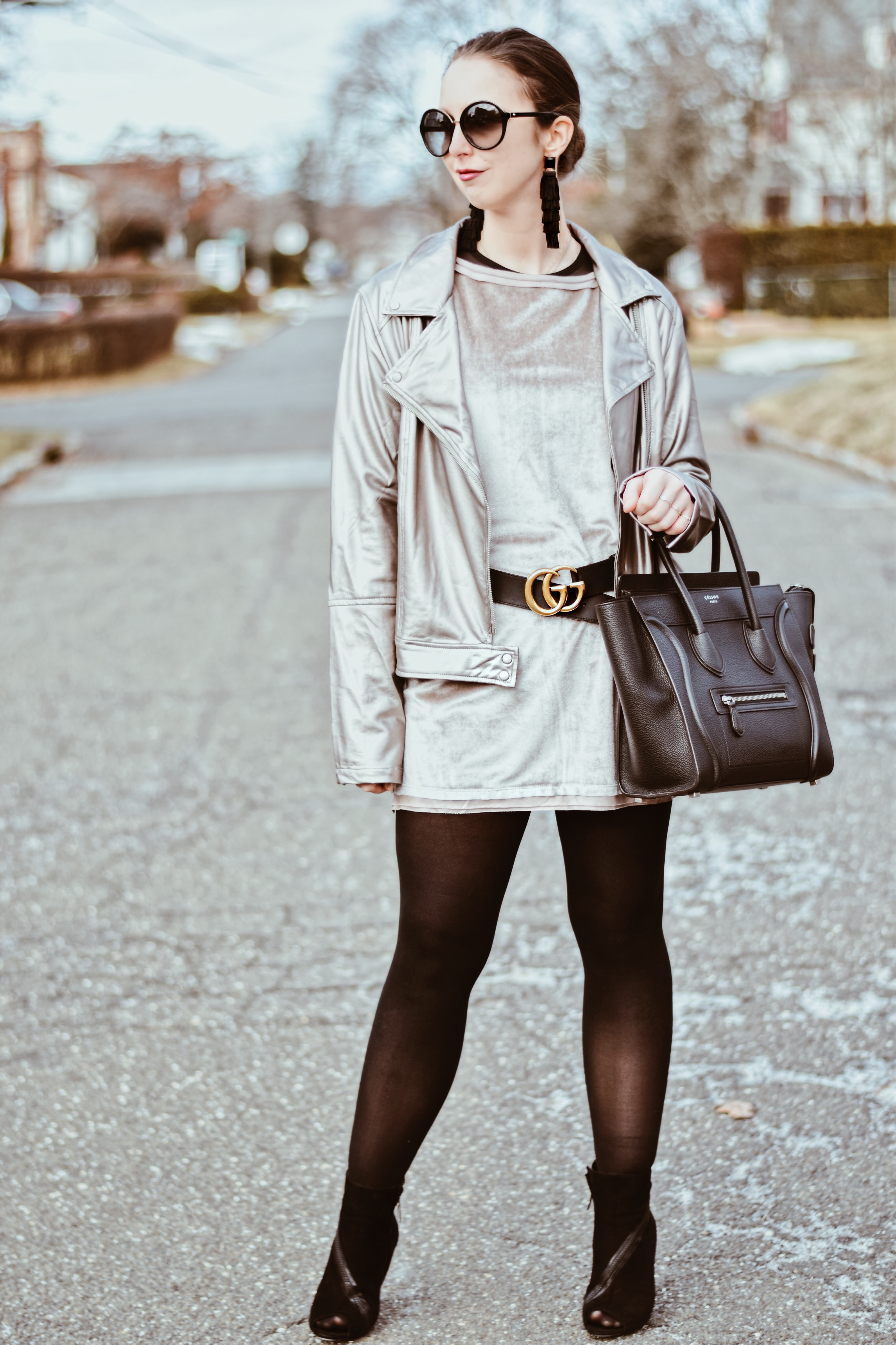 valentines day style-outfit-street style-velvet dress-celine bag-westchester-bauble bar