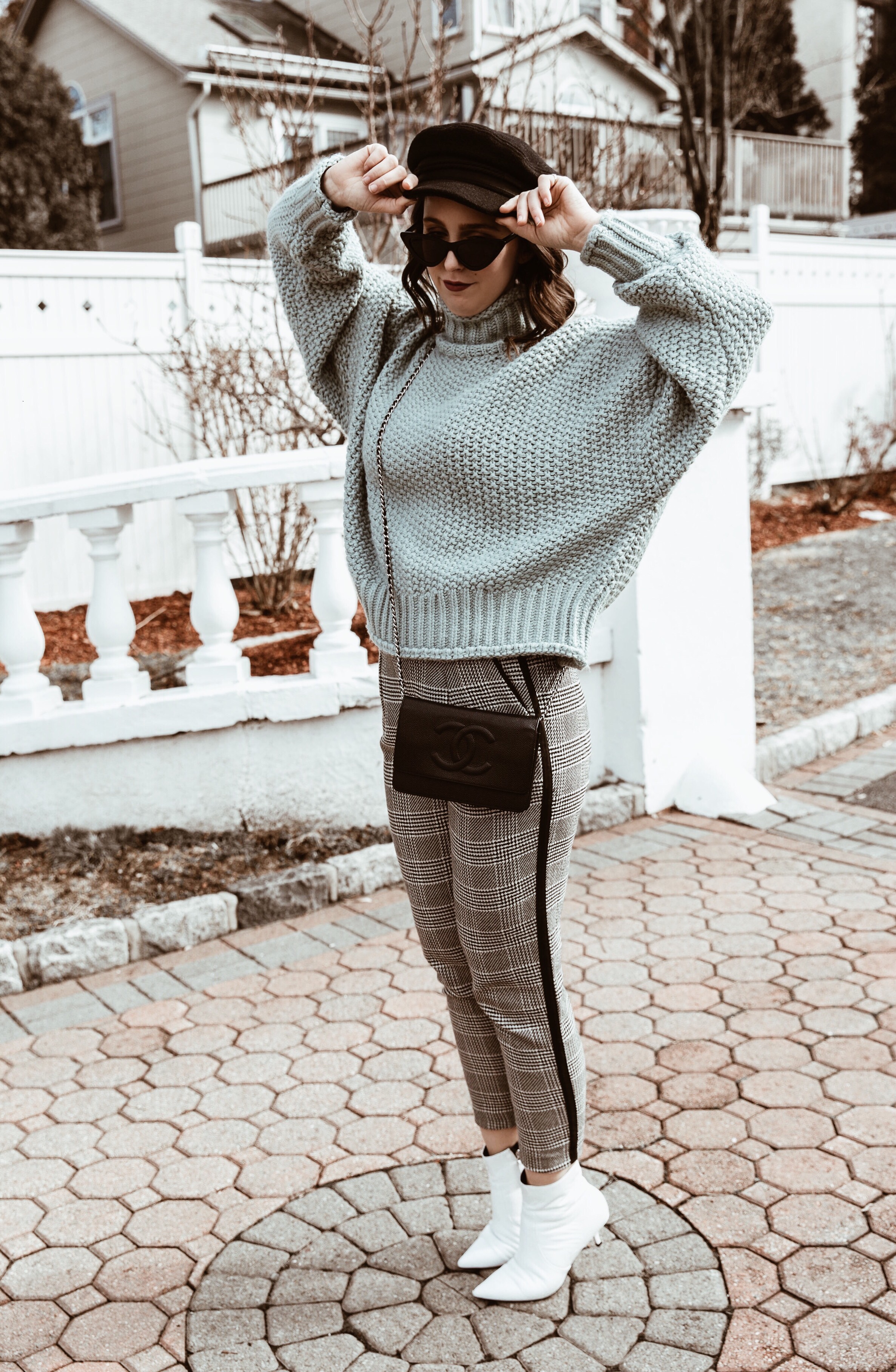 amanda elle-street style-westchester county-blogger-fashion-plaid pants-white booties-chanel-winter-style-westchester 101