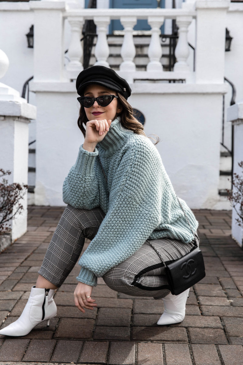 amanda elle-street style-westchester county-blogger-fashion-plaid pants-white booties-chanel-winter-style-westchester 101