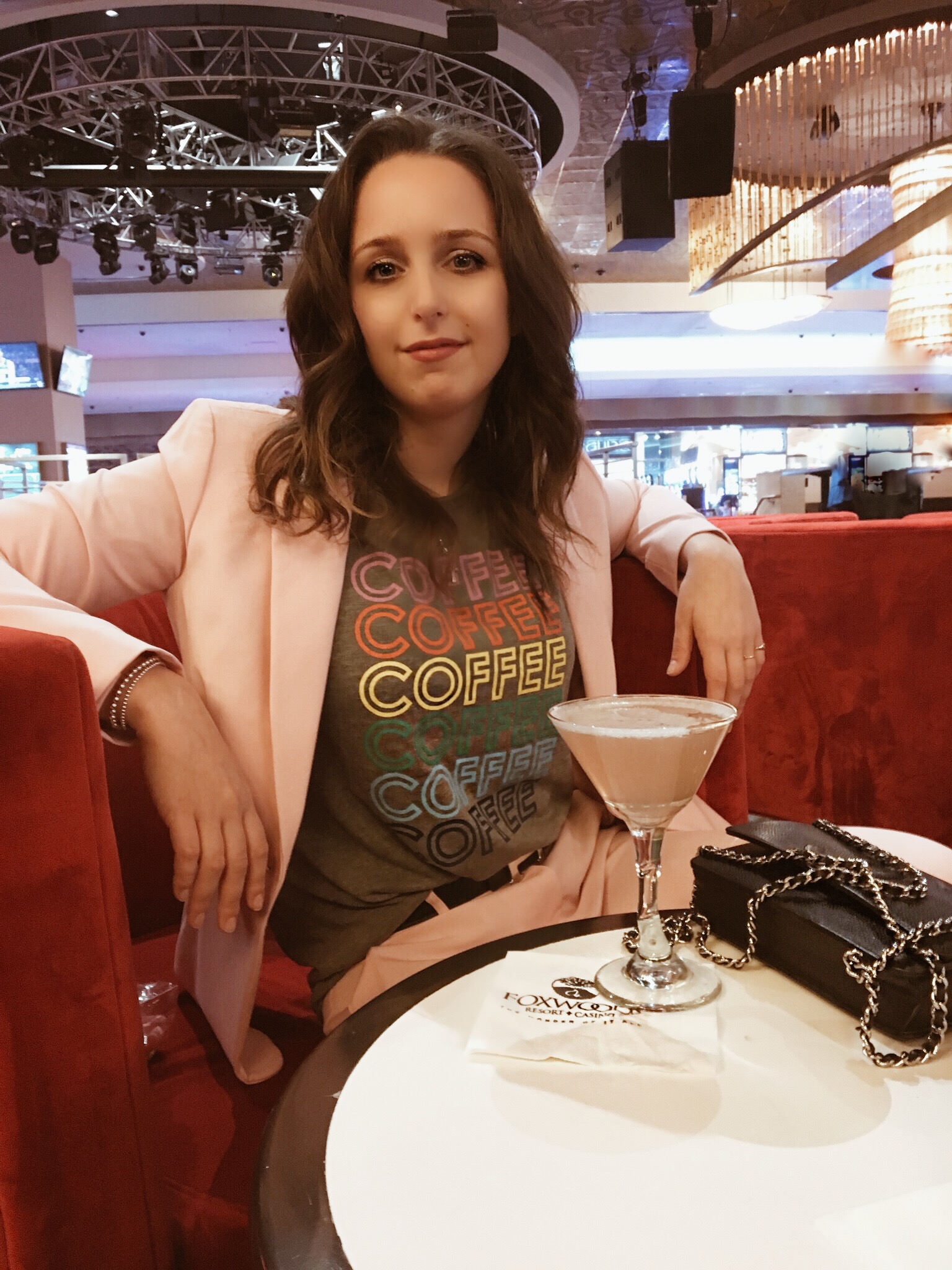 foxwoods resort casino-pink suit-chaser-tahari asl-chanel-travel-blogger-coffee tee-tanger-mall-shopping