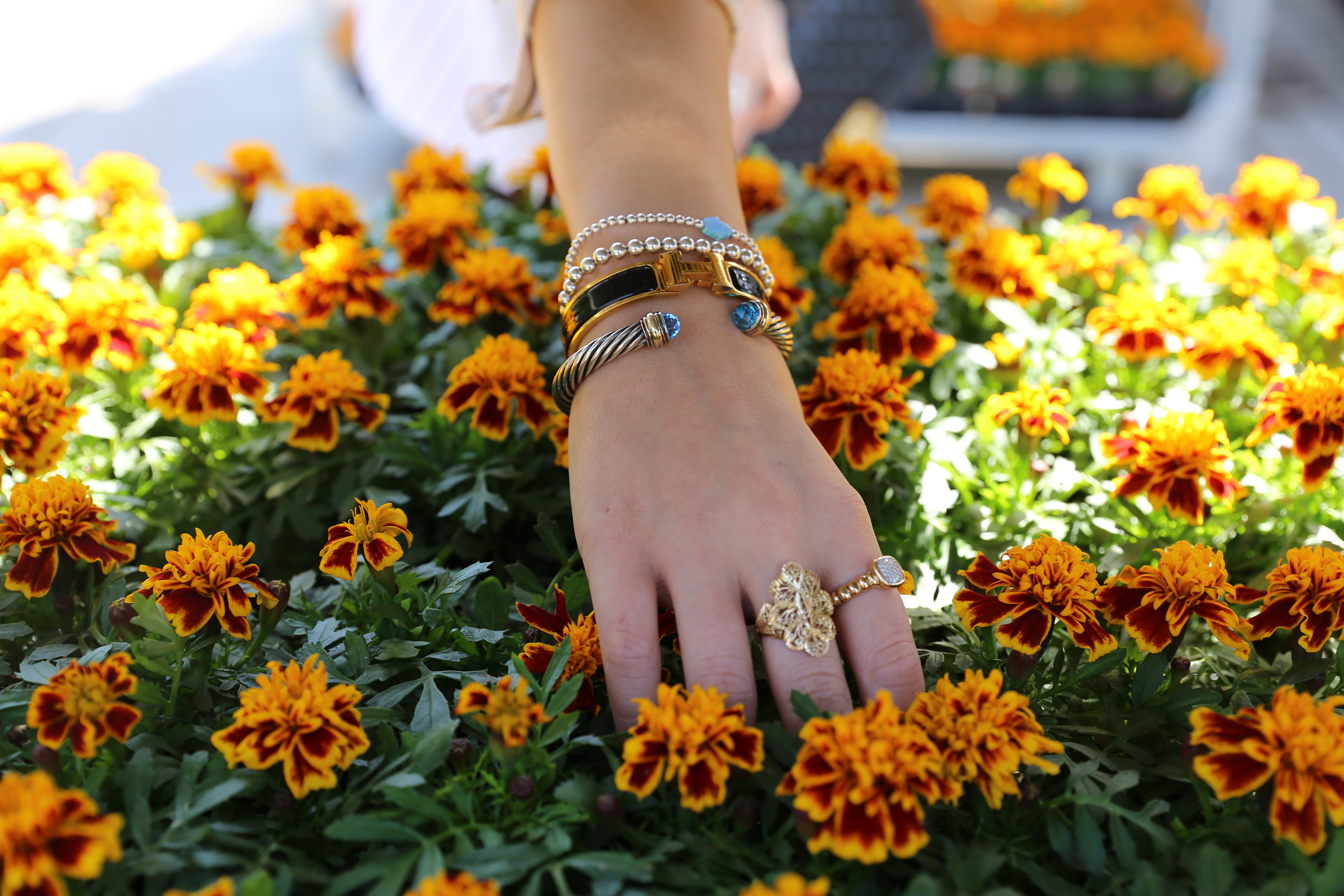 jewelry-bracelets-flowers-david yurman-vintage-rings-alefbet-hamsa-blogger