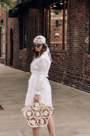 vintage style-head scarf-straw bag-style-westchester-outfit-fashion-inspiration-chicwish