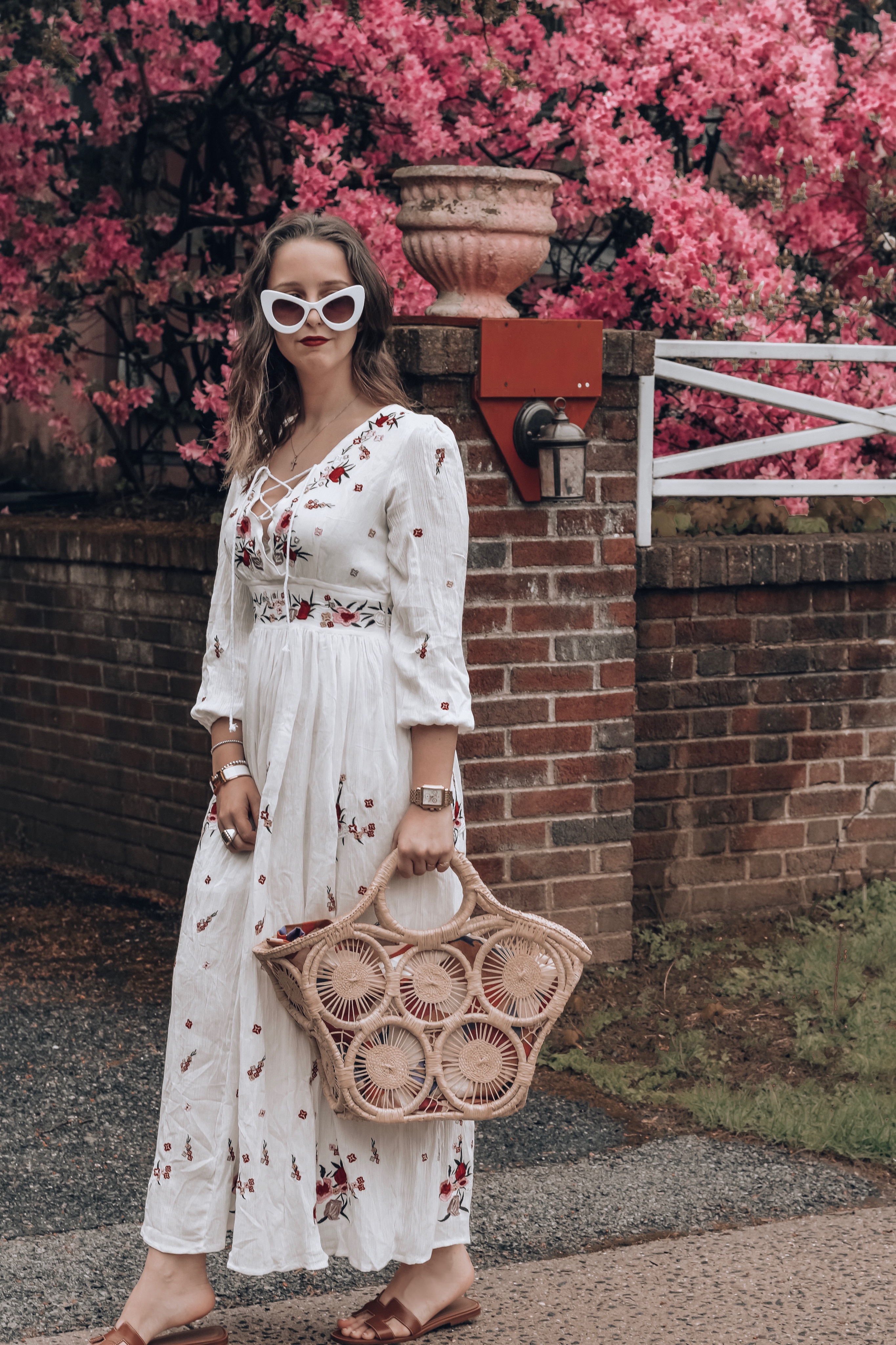 floral maxi dress-chic wish-straw bag-summer style-blogger