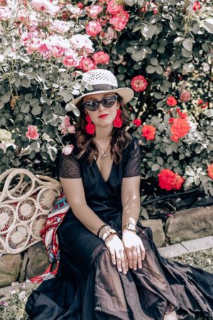 Straw bag-location scouting-blogger-outfit-black dress-summer