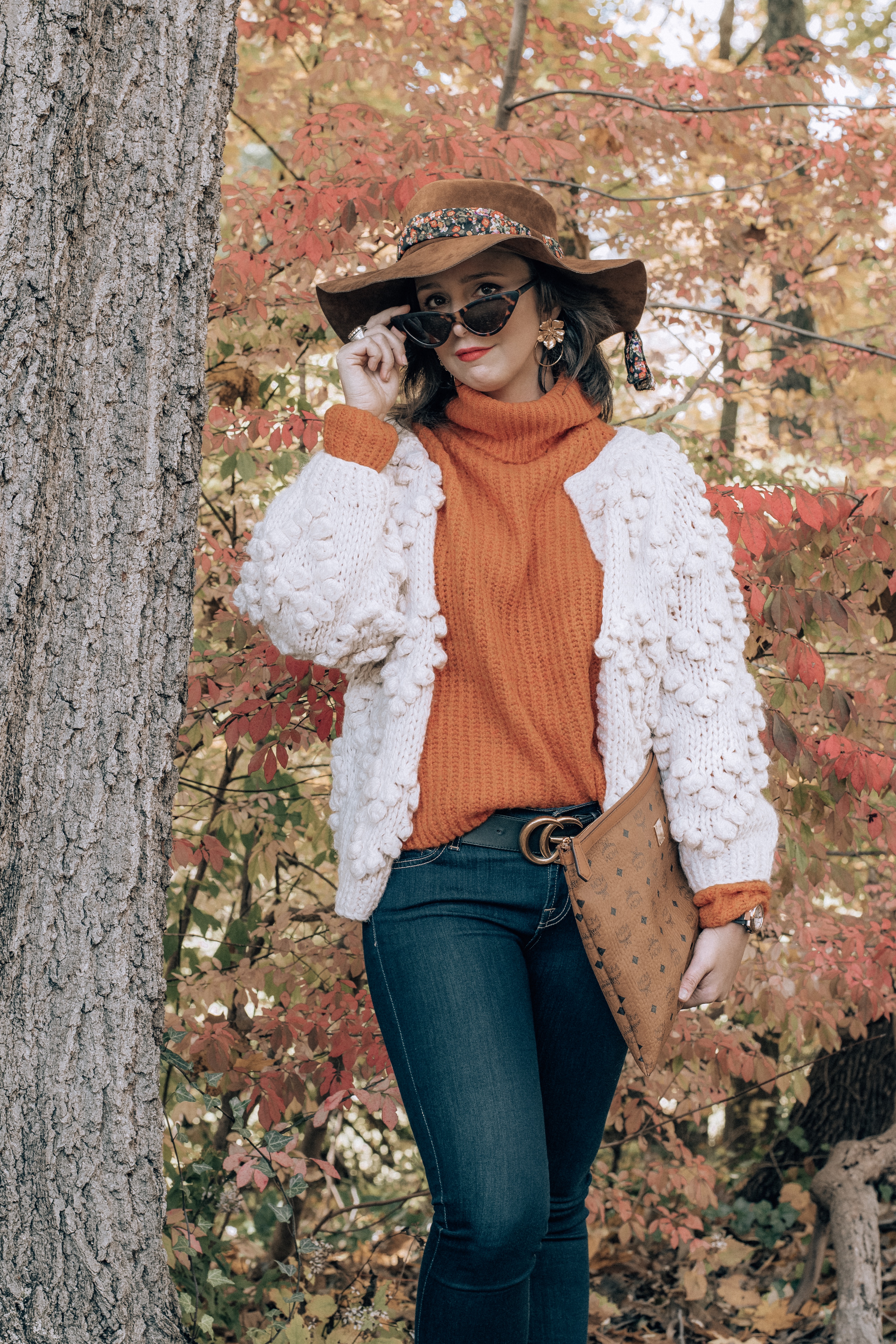 Westchester-Fall-Style-Foliage-Time Management-Advice-Blogger-MCM Clutch-Chanel Boots-San Diego Hat Company