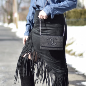 Rewear - Styling Interesting Items Again-Stuart Weitzman Boots-Fringe Skirt-Denim Shirt-Spring Style-Fall Style-Outfit-Westchester-Chanel