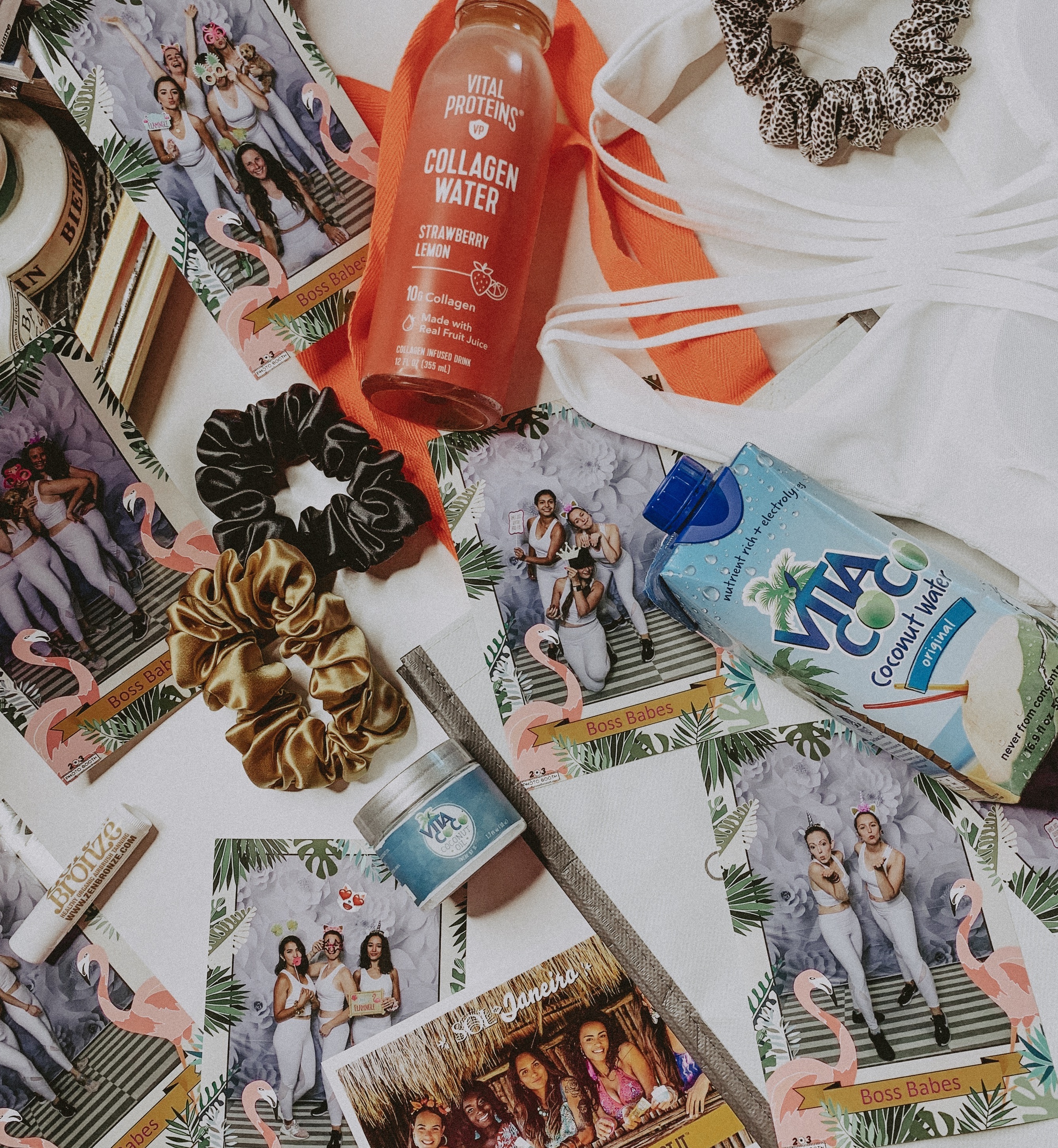 Goodie bag-swag bag-Simply by Simone-Event-Gifts-Sponsors-How to Get Event Sponsors-vital proteins-vita coco-slip silk scrunchie-203 Photobooth-Sweaty Betty #swagbag #flatlay #fitness #goodiebag