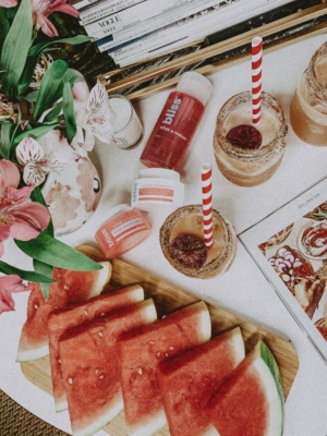 Two Summer Mocktails That Will Leave You Feeling Refreshed- Spicy Watermelon Mocktail- Simply by Simone #cheers #cocktails #mocktails #drinks #summer #refreshed #blogger #lifestyle #lifestyleblog #lifestyleblogger #cocktail #mocktail #watermelon #paperstraws #decor #flowers #bliss #skincare