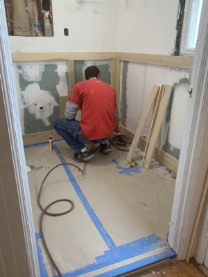 Simply by Simone - Simone Piliero - My Black and White Bathroom Renovation - Wainscoating Installation #bathroom #home #renovation #bathroomrenovation #diyhome #bathroomtiles #bathroomdecor #bathroomideas #bathroomrenovationideas
