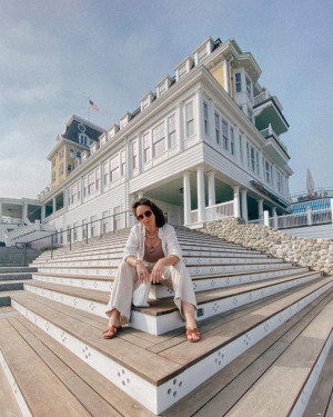 Sipping Terrace at Ocean House Rhode Island Overnight Stay - Simply by Simone sitting outside the Ocean House Resort in Rhode Island