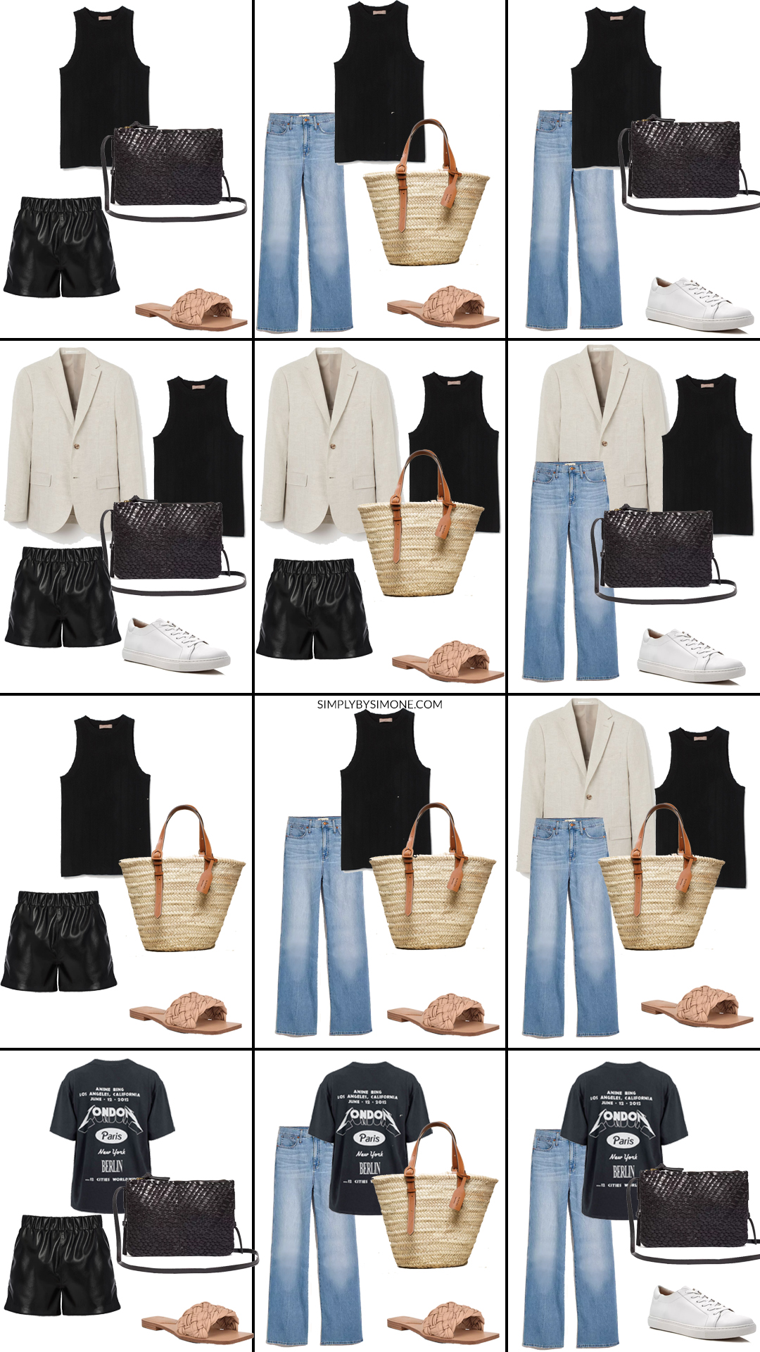 Summer Capsule Wardrobe - 11 Items 36 Outfit Ideas for Summer - Looks 1-12