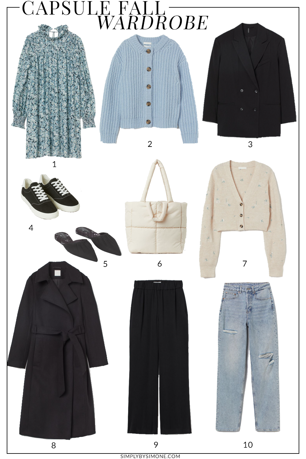 Conscious Affordable HM Fall Capsule Wardrobe Items | 10 Pieces, 36 Outfits | How to Build a Capsule Wardrobe | HM Clothing Fall Clothes | Outfit Inspiration | 36 Fall Weather Outfit Ideas | Fall Vacation Packing Guide | HM Clothing Fall Capsule Wardrobe| What To Wear this Fall 2021 | Simply by Simone | Conscious Affordable HM Fall Capsule Wardrobe | What To Wear This Fall 2021
