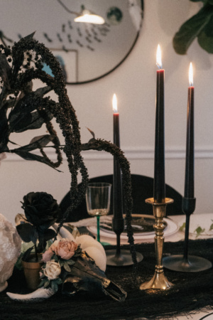 How To Throw A Spooky Last-Minute Halloween Party | Amazon Halloween Party Finds | Halloween Decor for a Last-Minute Party | Halloween Treats for a Last-Minute Halloween Party | Everything You Need to Throw A Halloween Party | Spooky Halloween Decorations | Table Setting with black candle sticks