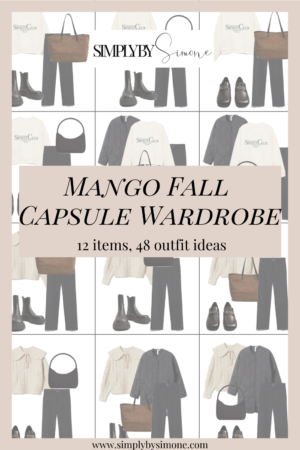 Mango Fall Capsule Wardrobe Items | 12 Pieces, 48 Outfits | How to Build a Capsule Wardrobe | Mango Clothing Fall Clothes | Outfit Inspiration | 48 Fall Weather Outfit Ideas | Fall Vacation Packing Guide | Mango Clothing Fall Capsule Wardrobe| What To Wear this Fall 2021 | Simply by Simone | Mango Fall Capsule Wardrobe | What To Wear This Fall 2021 | Pinterest Pin 2