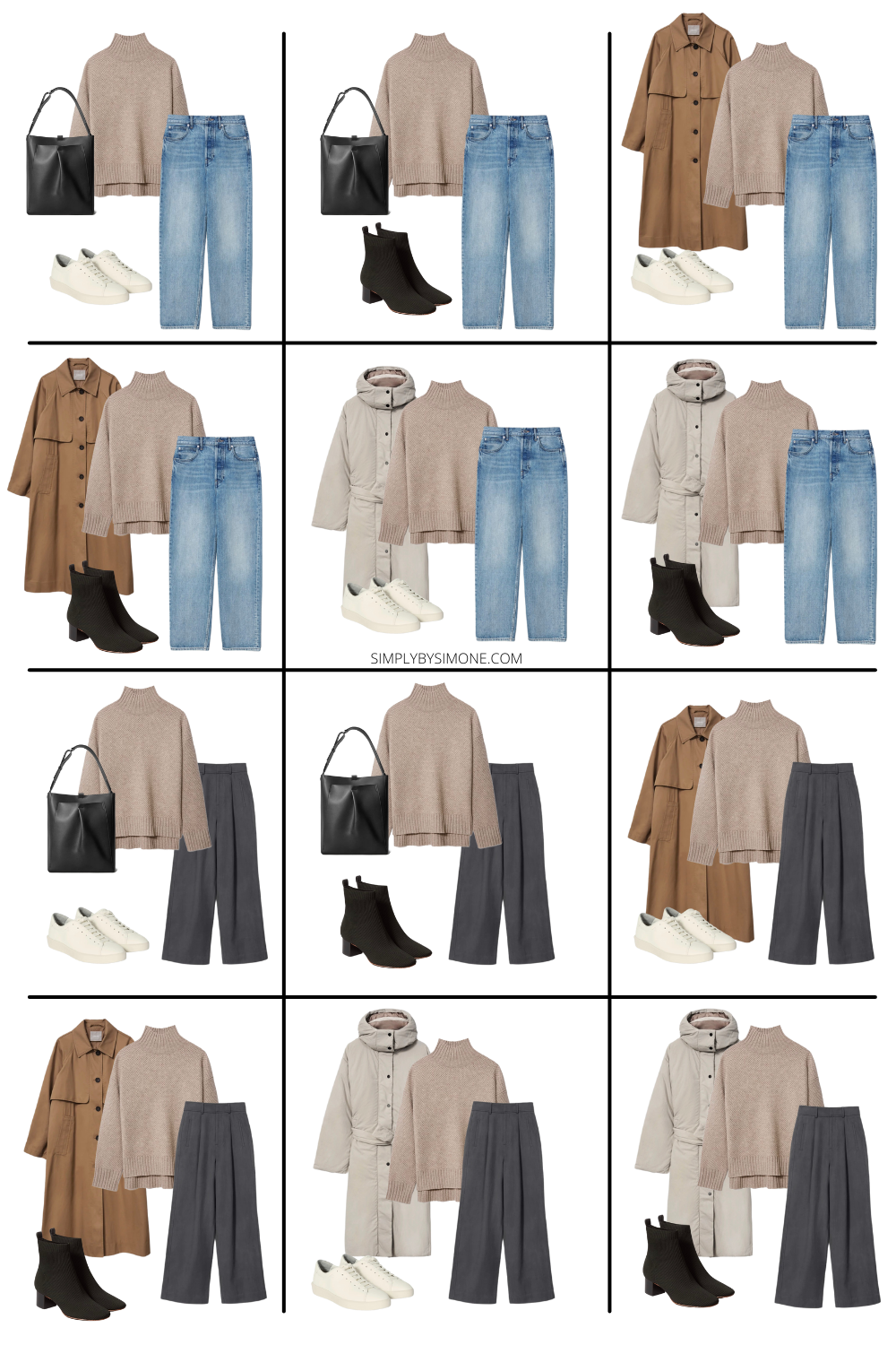Affordable Everlane Winter Capsule Wardrobe 10 Pieces, 36 Outfits