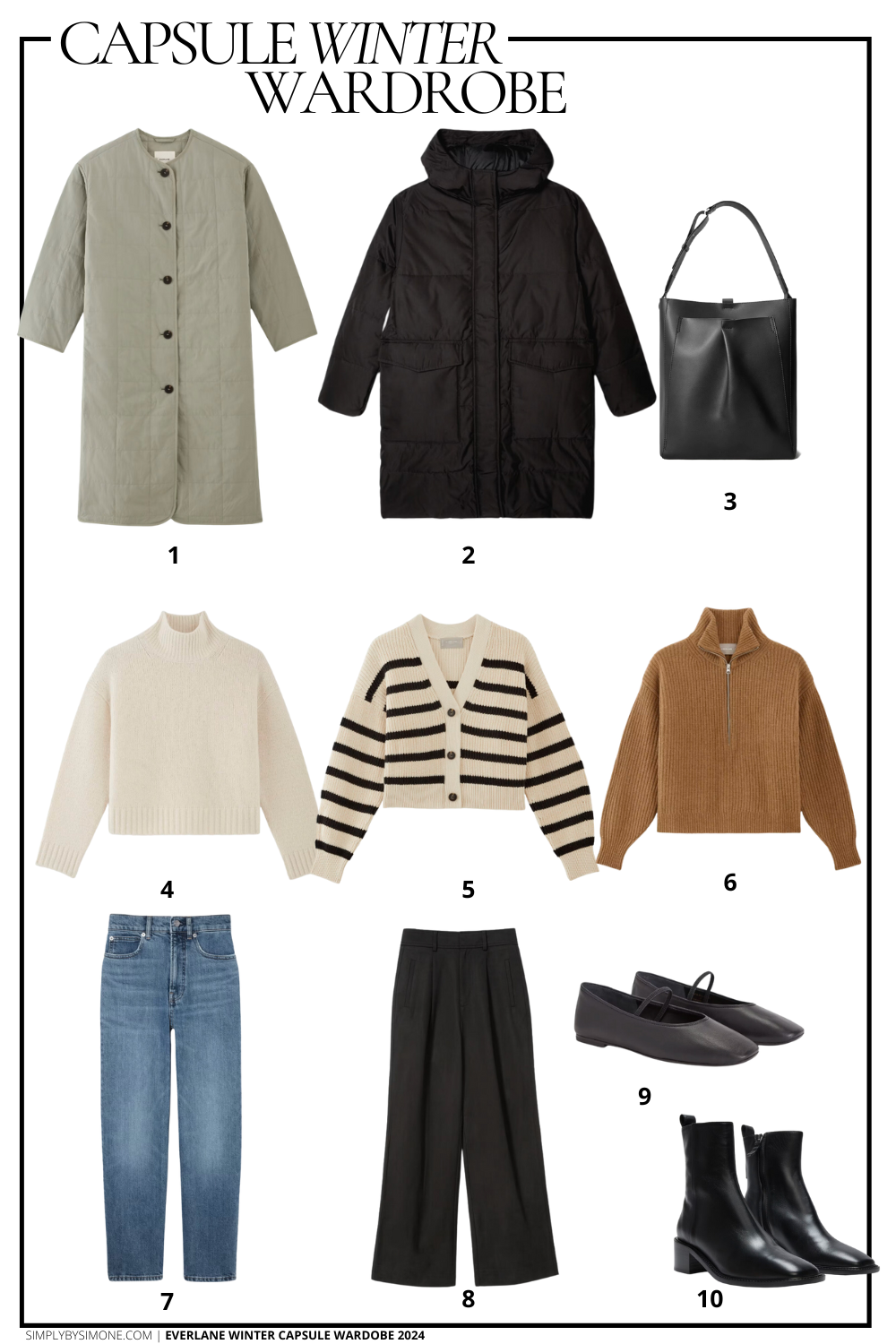 Everlane Winter Capsule Wardrobe Outfit Combinations Items 1-10