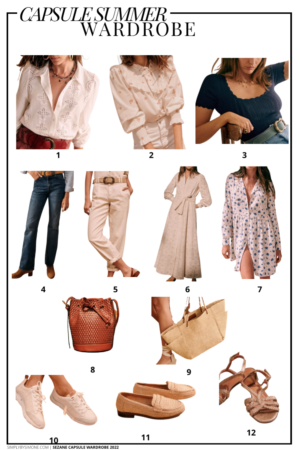 Affordable Sezane Summer Capsule Wardrobe | 12 Pieces, 48 Outfits | How to Build a Capsule Wardrobe | Sezane Summer Clothes | Outfit Inspiration | 48 Summer Weather Outfit Ideas | Summer Vacation Packing Guide | Sezane Summer Capsule Wardrobe - What To Wear This Summer 2022, Parisian Outfit Ideas | Items 1-12 | Simply by Simone