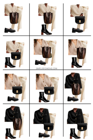 Collage of 12 Winter pieces and 48 Outfit Combos | Looks 13 through 24