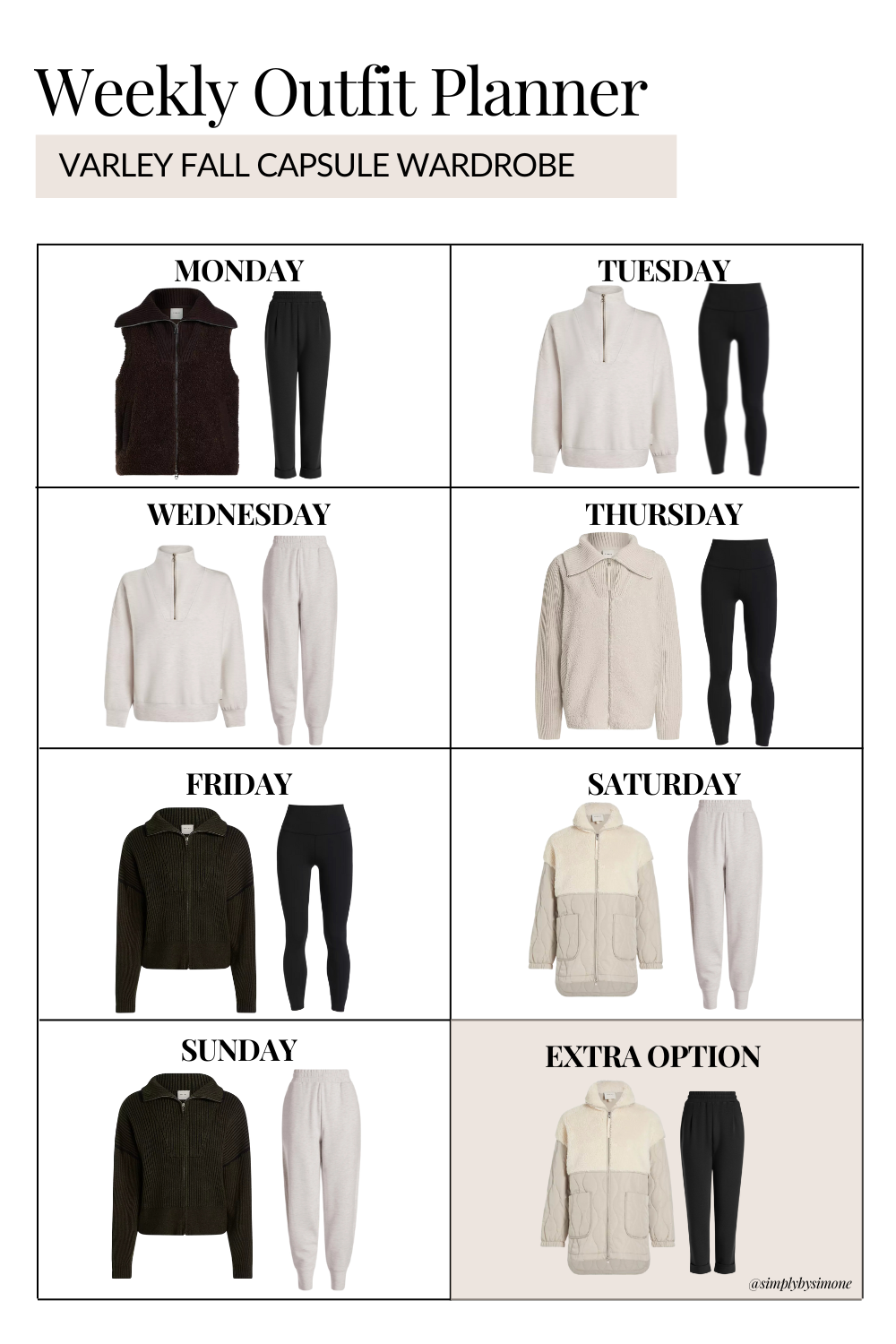 Varley Fall Capsule Wardrobe | Casual Fall Capsule Wardrobe | How to Build a Capsule Wardrobe | Varley Fall Clothes | Outfit Inspiration | 48 Fall Weather Outfit Ideas | Fall Vacation Packing Guide | Varley Fall Capsule Wardrobe - What To Wear This Fall 2023 | Casual Outfit Ideas | Athleisure Wear Capsule Wardrobe | Simply by Simone | Weekly Outfit Planner