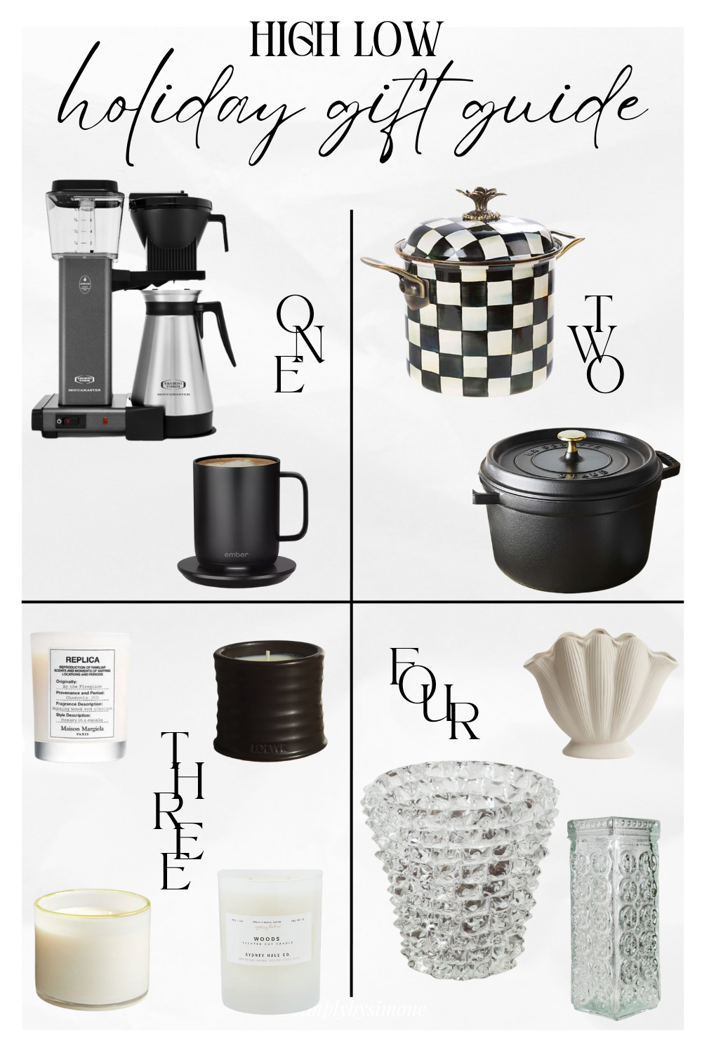 Exceptional Gifts At Any Price High Low Holiday Gift Guide 2024 Gifts 1-4, for gifts for the coffee lover, gifts for the cook, gifts for the home, and vintage vases