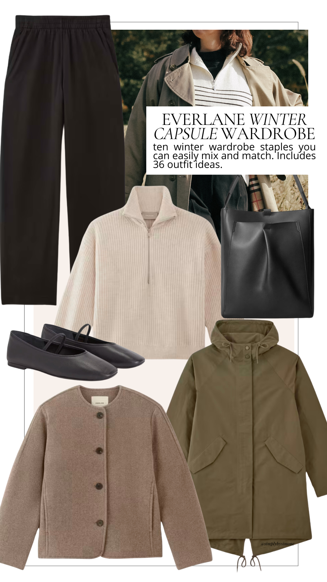 Collage of Clothing to Build your Winter Wardrobe, Everlane Winter Capsule Wardrobe Cover Image