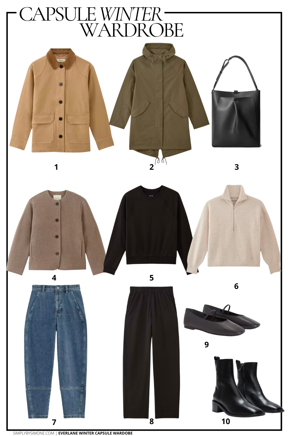 Everlane Winter Capsule Wardrobe Outfit Combinations Items 1-10