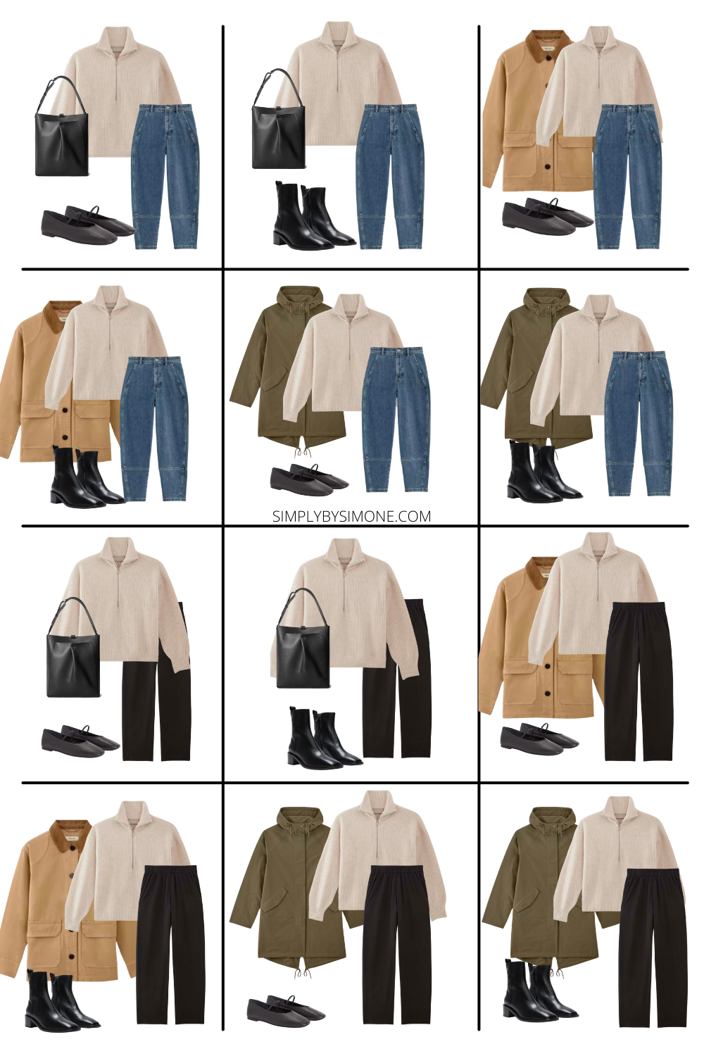 12 Layering Outfit Ideas Collage, Looks 1-12, 12 Lookbook outfit ideas