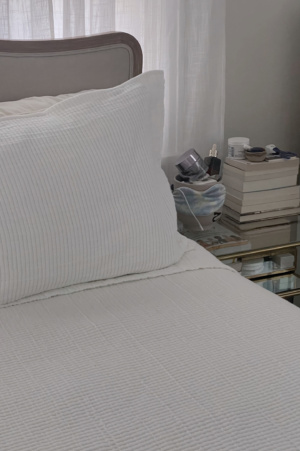 Closeup of Quince Organic Ribbed Cotton Coverlet Bedding