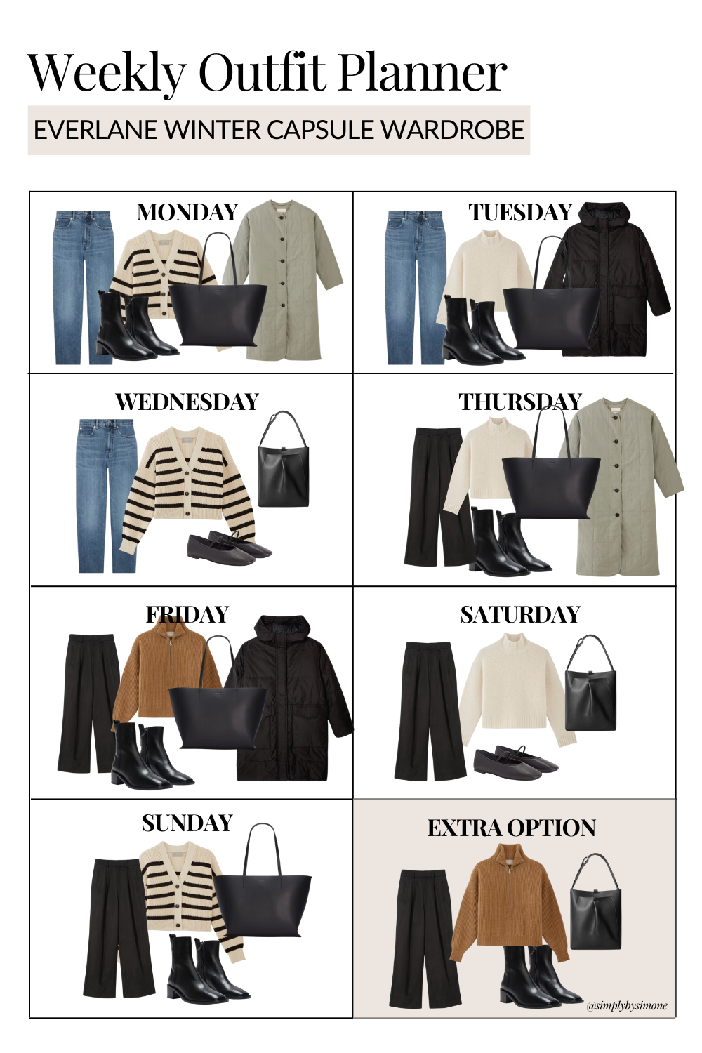Winter Capsule Wardrobe Weekly outfit planner