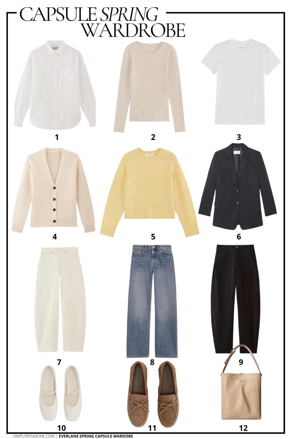 Everlane Spring Capsule Wardrobe Items 1 to 12 